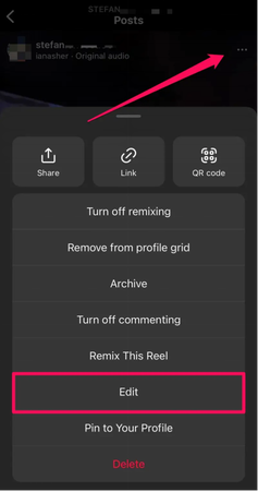Tap Option and Select Edit