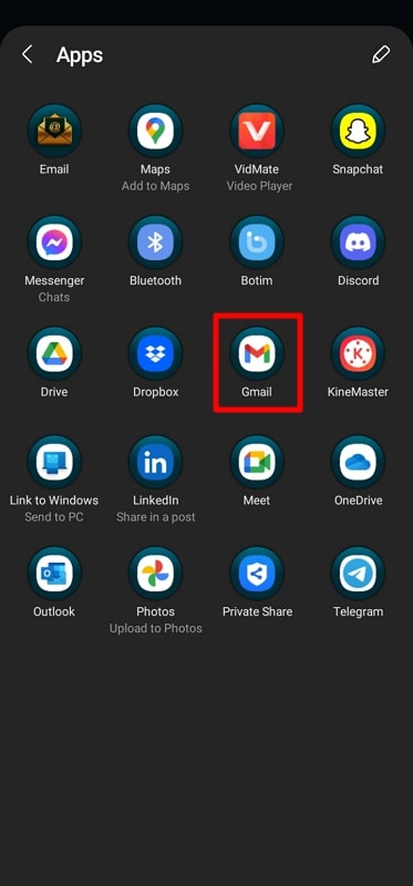 select the gmail option
