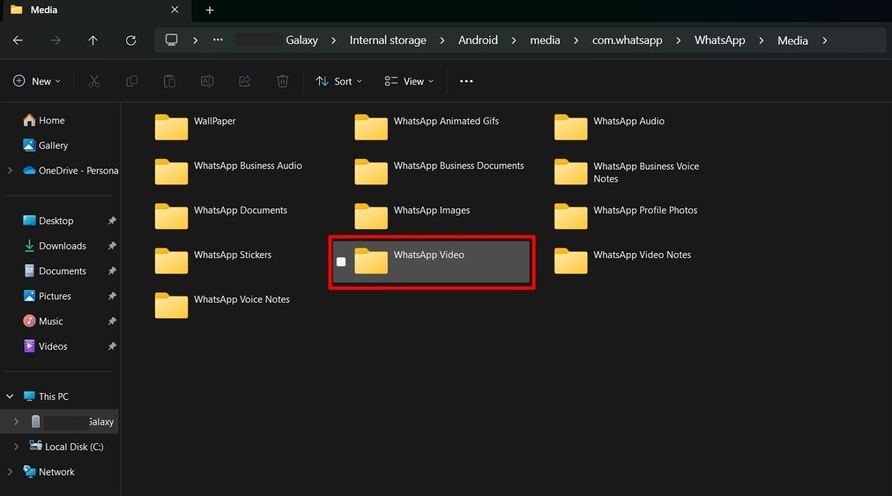 open whatsapp videos folder