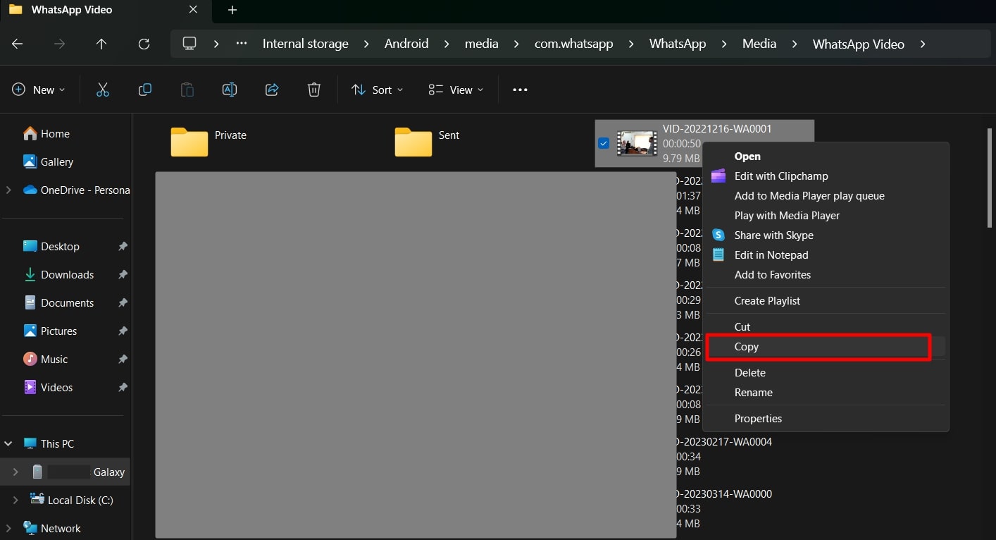 copy the whatsapp video