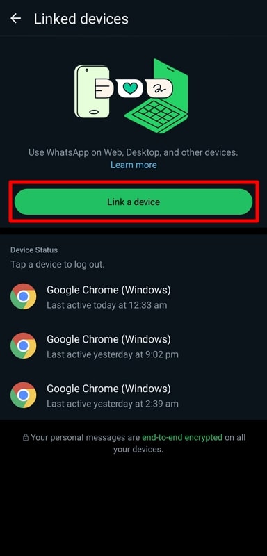 tap link a device button