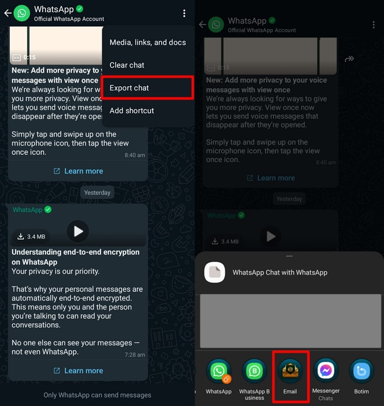 select the email option