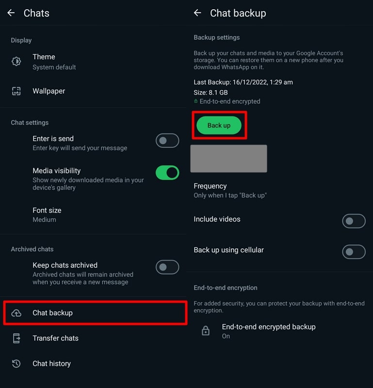 tap the back up button