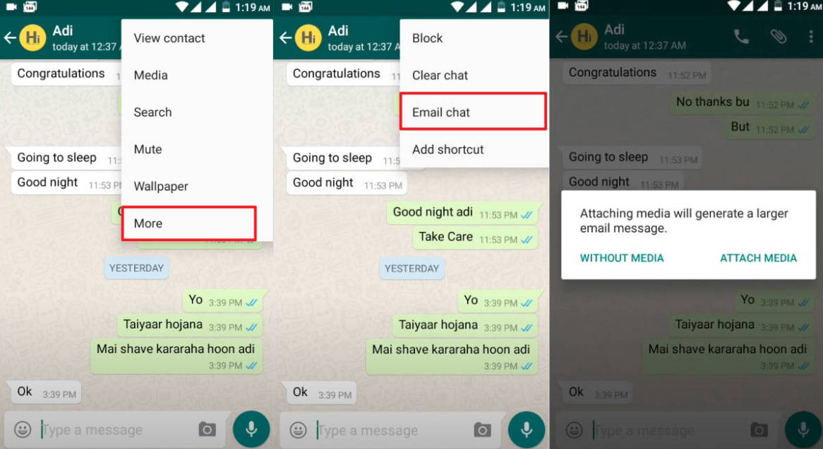 export chats via email
