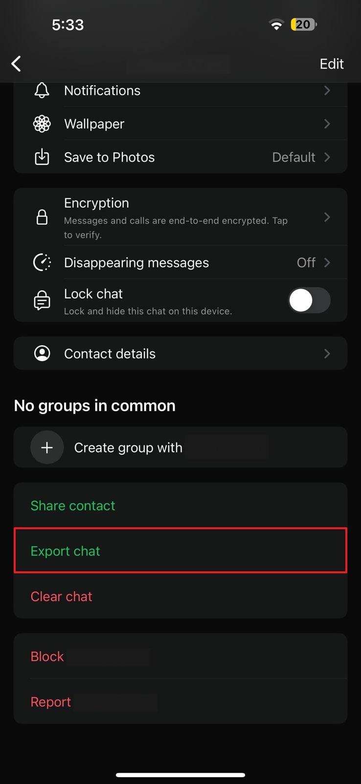 roceed with export chat