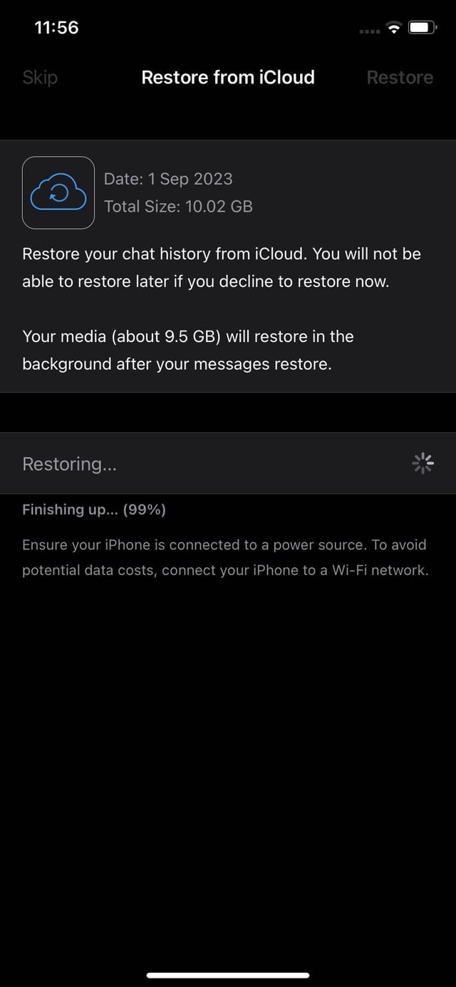 restoring whatsapp from icloud