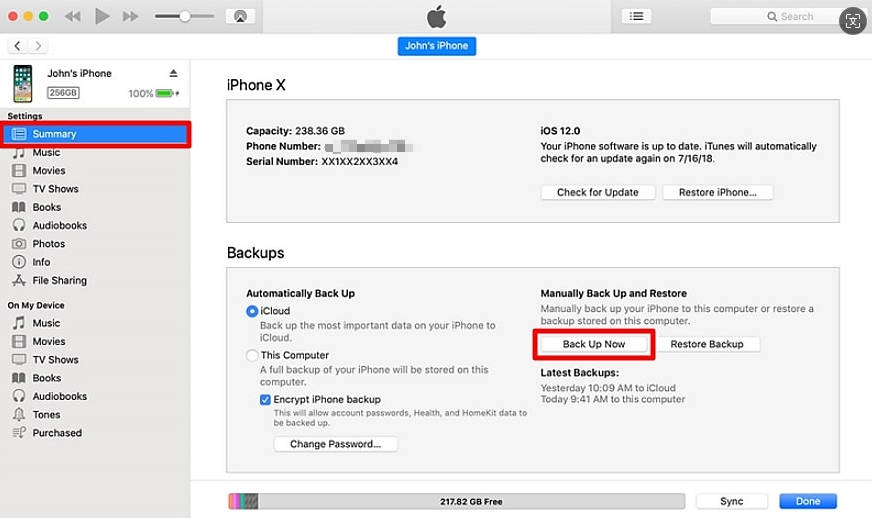 click the backup now button