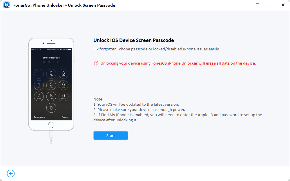 Start to Bypass iPhone Screen Passcode