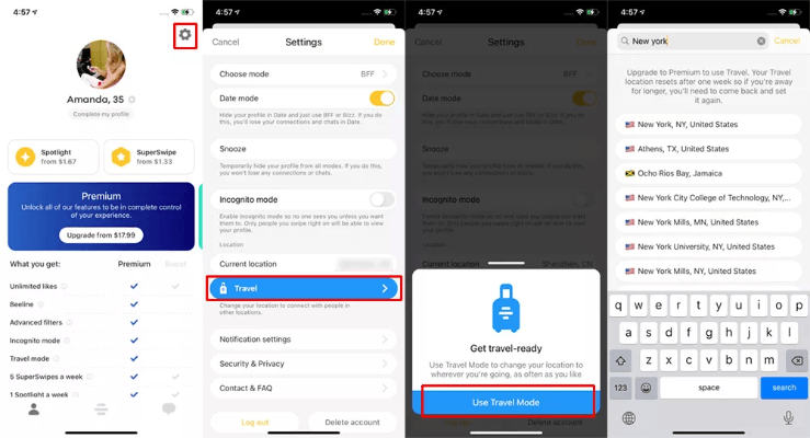 use bumble travel mode