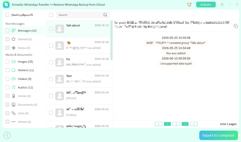 fonesgo whatsapp transfer view icloud backup