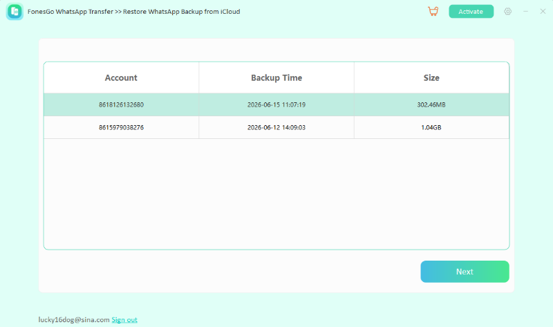fonesgo whatsapp transfer scan icloud backup